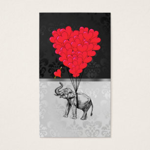 Cartes De Visite Coeur mignon d'éléphant et d'amour sur le gris