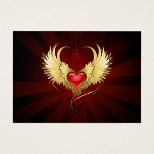 Cartes De Visite Coeur rouge avec ailes d'or
