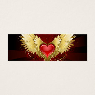 Cartes De Visite Coeur rouge avec ailes d'or