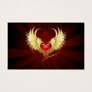 Cartes De Visite Coeur rouge avec ailes d'or