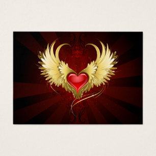 Cartes De Visite Coeur rouge avec ailes d'or