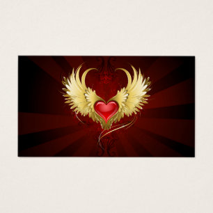 Cartes De Visite Coeur rouge avec ailes d'or
