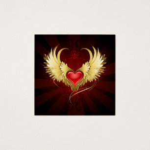 Cartes De Visite Coeur rouge avec ailes d'or