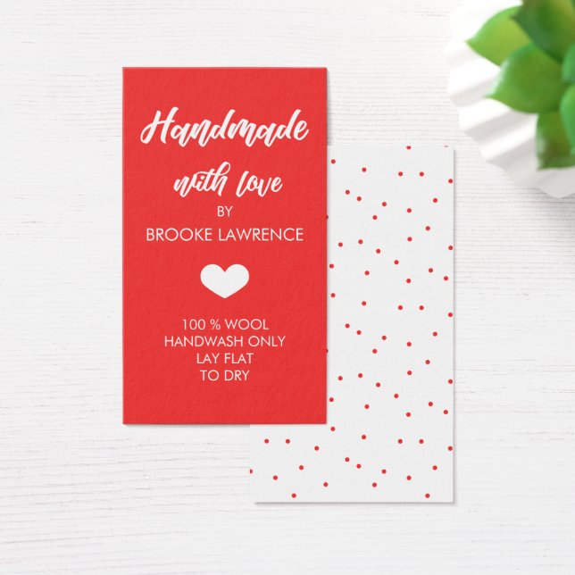 Cartes De Visite Coeur rouge et blanc fait main avec amour (Bureau)