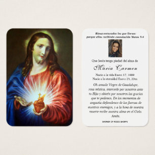 Cartes De Visite Coeur sacré de Jésus Funérailles espagnoles Pri