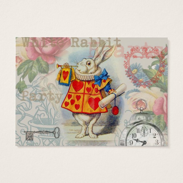 Cartes De Visite Cœurs de Lapin Blanc Alice Classique (Dos)