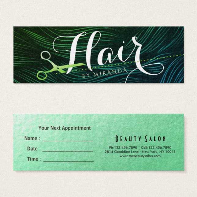 Cartes De Visite Coiffeuse Coiffeuse Beauté Green Ciseaux Or (Devant & derrière)