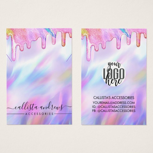 Cartes De Visite Collier Logo Unicorn Holographic Parties scintilla (Devant & derrière)