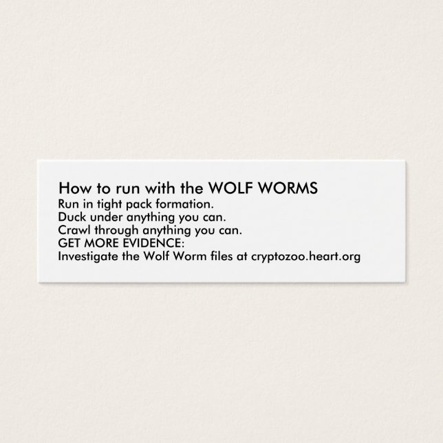 Cartes De Visite Comment exécuter avec WOLF WORMS (Devant)