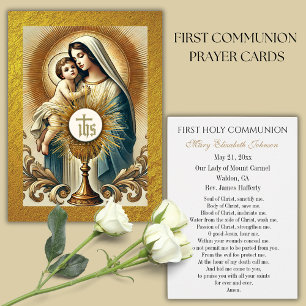Cartes De Visite Communion Marie et Jésus Calice d'or Hostie