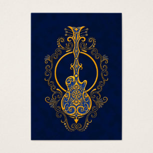 Cartes De Visite Conception bleue d'or complexe de guitare