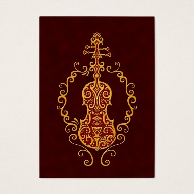 Cartes De Visite Conception complexe de violon rouge doré (Devant)