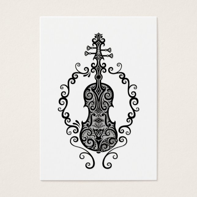 Cartes De Visite Conception complexe du violon noir sur blanc (Devant)