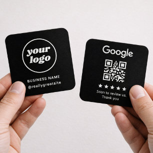 Cartes De Visite Conception de QR de revue d'entreprise en noir et 
