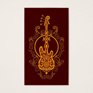 Cartes De Visite Conception rouge d'or complexe de guitare basse