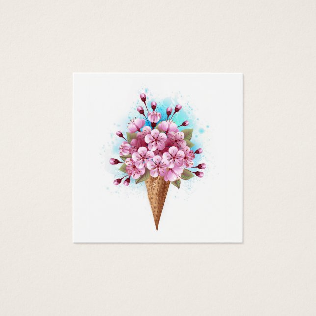 Cartes De Visite Cône rose Sakura crème glacée gaufre (Devant)