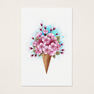 Cartes De Visite Cône rose Sakura crème glacée gaufre