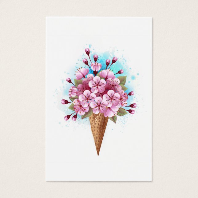 Cartes De Visite Cône rose Sakura crème glacée gaufre (Devant)