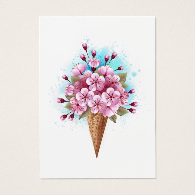 Cartes De Visite Cône rose Sakura crème glacée gaufre (Devant)