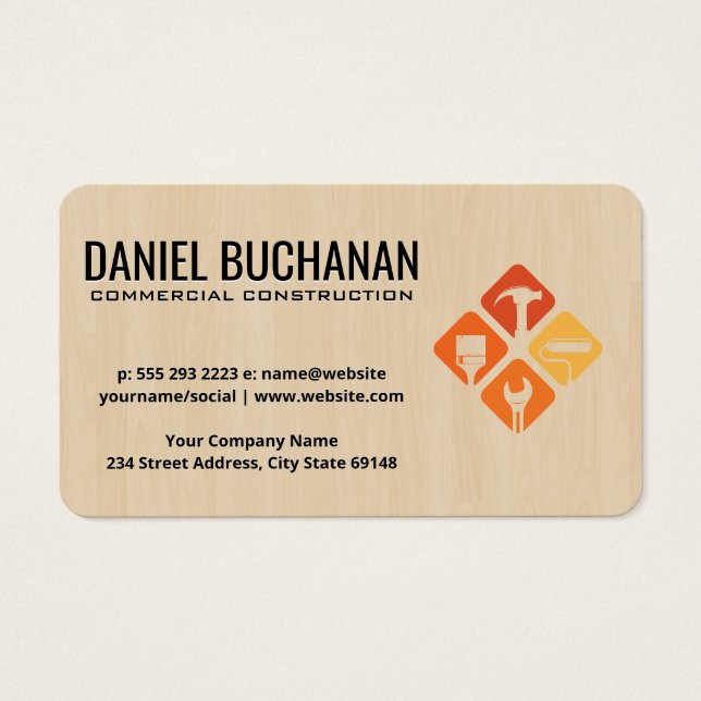 Cartes De Visite Construction Commerciale | Entrepreneur | Outils à (Devant)