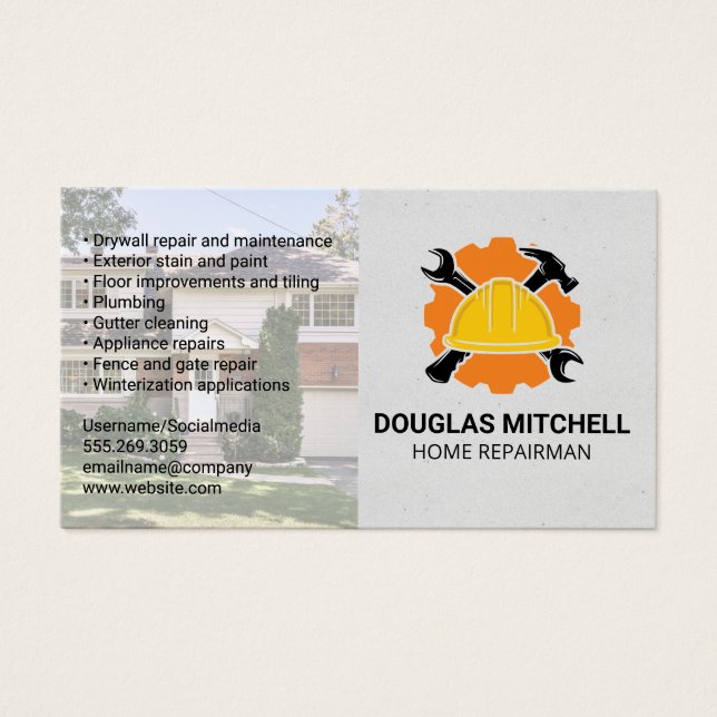 Cartes De Visite Construction | Logo du réparateur (Devant)