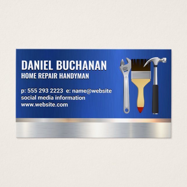Cartes De Visite Contractor | Blue Metallic | Hand Tools (Devant)