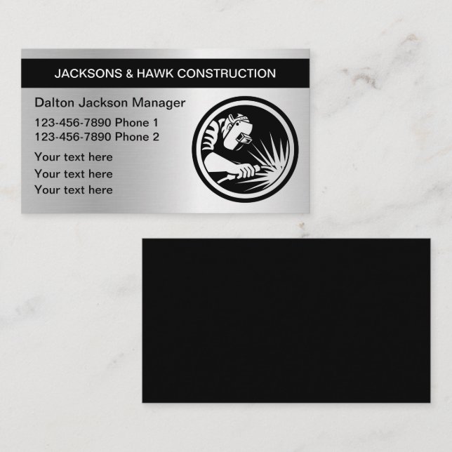 Cartes de visite cool de la construction métalliqu (Devant / Derrière)