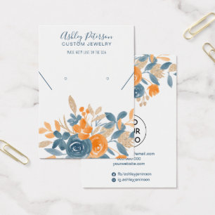 Cartes De Visite Cool fall orange blue floral watercolor earrings