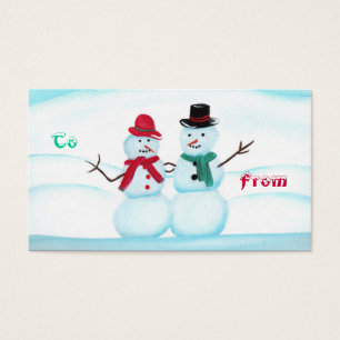Cartes De Visite Couple de neige Waving Hi, To, From, holiday, étiq