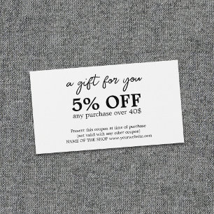 Cartes De Visite Coupon Bold Noir Blanc Minimaliste