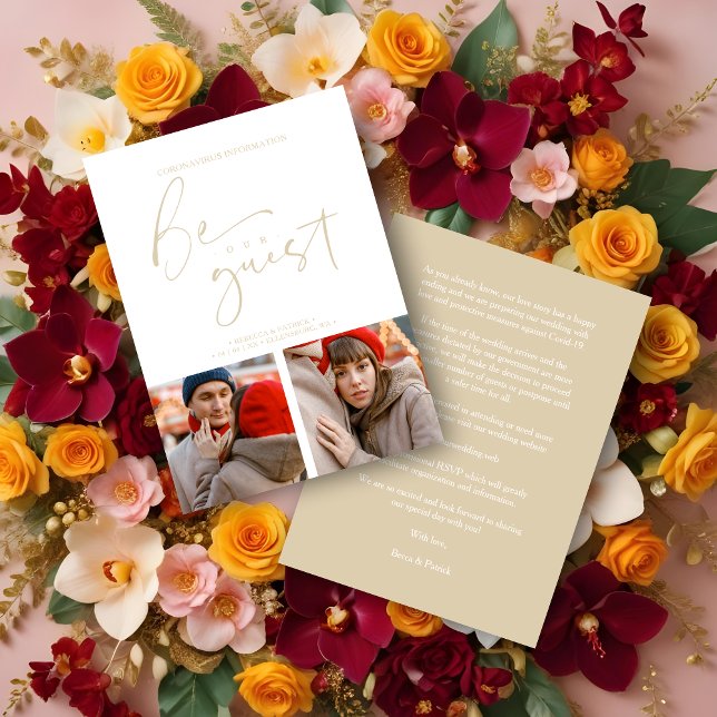 Cartes De Visite Covid19 2 Photos Soyez Notre Invité Romantique Mar (Elegant Two Photos Be Our Guest Romantic Wedding Enclosure Cards.)