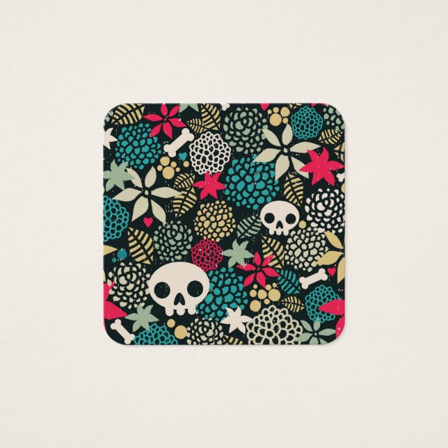 Cartes De Visite Crâne en fleurs (Devant)