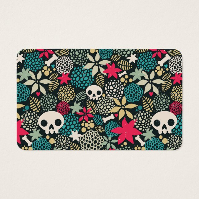 Cartes De Visite Crâne en fleurs (Devant)