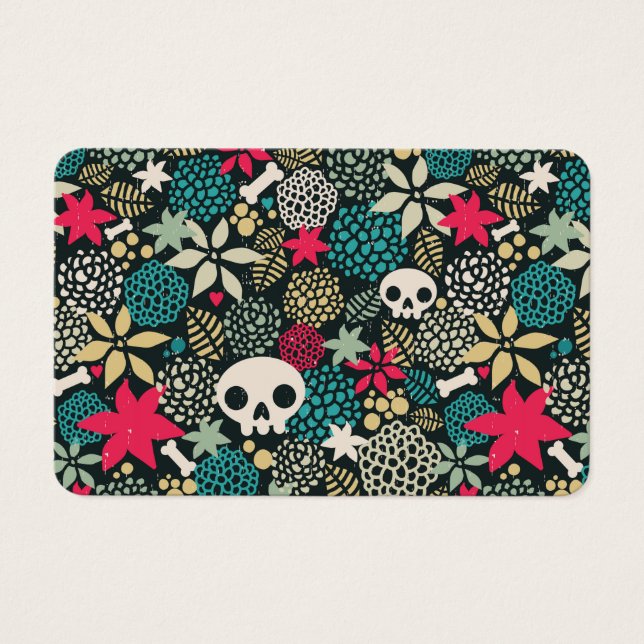 Cartes De Visite Crâne en fleurs (Devant)