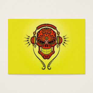 Cartes De Visite Crâne, rouge et jaune de sucre du DJ
