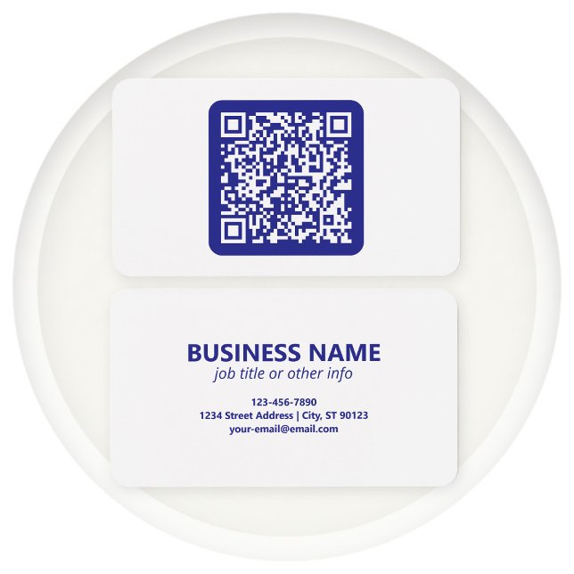Cartes De Visite Créer un code QR scannable | Bleu foncé modifiable (Créateur téléchargé)