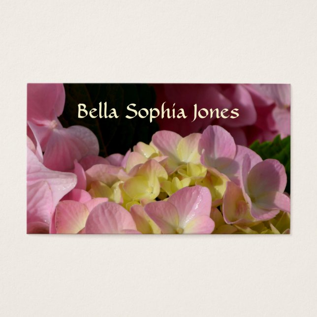 Cartes De Visite Crème rose Hydrangeas jaune rose vert floral (Devant)