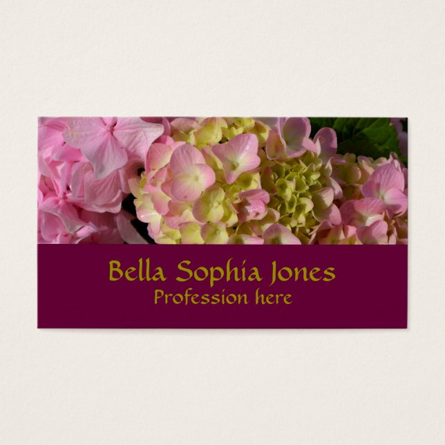 Cartes De Visite Crème rose Hydrangeas jaune rose vert floral (Devant)