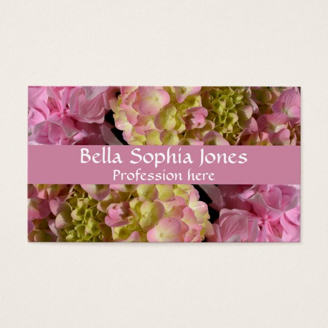 Cartes De Visite Crème rose Hydrangeas jaune rose vert floral (Devant)