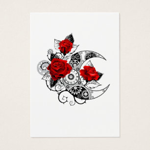 Cartes De Visite Croissant Mécanique avec Roses Rouges