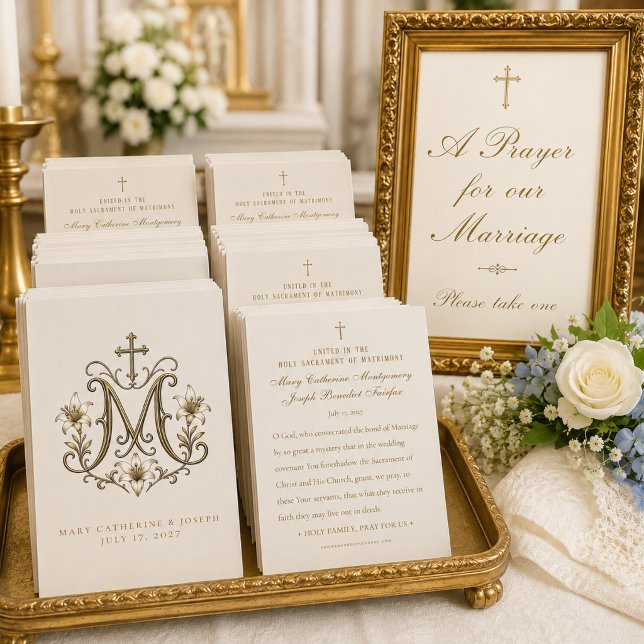Cartes De Visite Croix dorée Monogramme marial Mariage catholique (Créateur téléchargé)