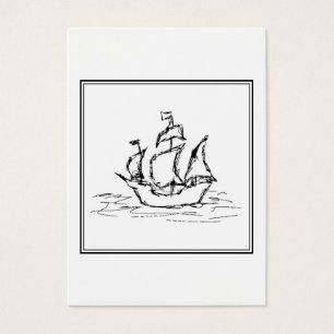 Cartes De Visite Croquis de bateau de pirate. Galleon. noir et