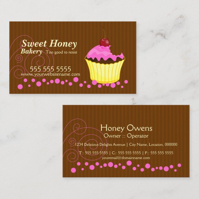 Cartes de visite Cupcake Rose Mignon avec Cerise (Devant / Derrière)