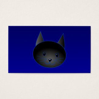 Cartes De Visite Cute Black Cat sur le bleu profond de minuit.
