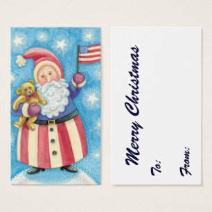 Cartes De Visite Cute Christmas, Patriotic Santa Claus with Flag