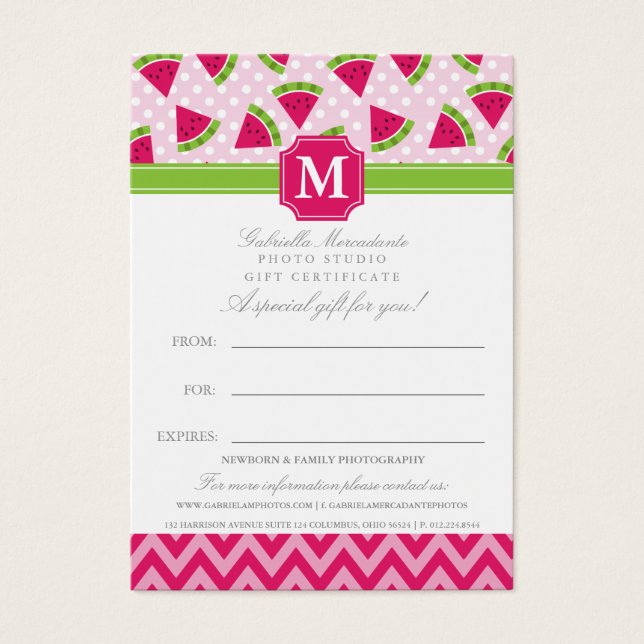 Cartes De Visite Cute Pink Watermelon Pois Chevron Monogram (Devant)