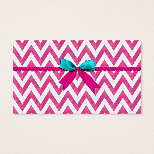 Cartes De Visite Cute rose et Turquoise ZigZag Bow (Dos)