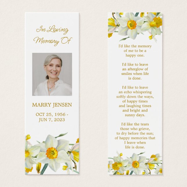 Cartes De Visite Daffodil Floral Photo Funeral Memorial Bookmark (Devant & derrière)