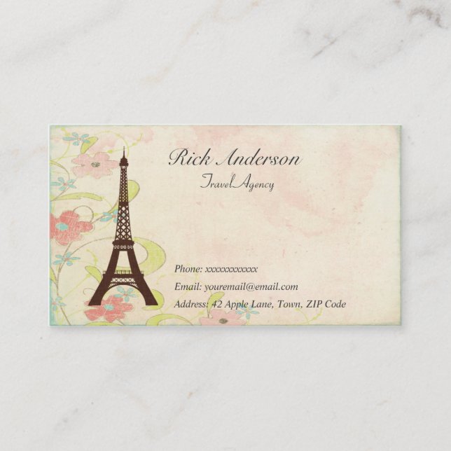 Cartes de visite d'agence de voyages - Tour Eiffel (Devant)