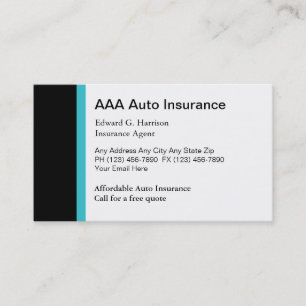 Cartes de visite d'agent d'assurance automobile